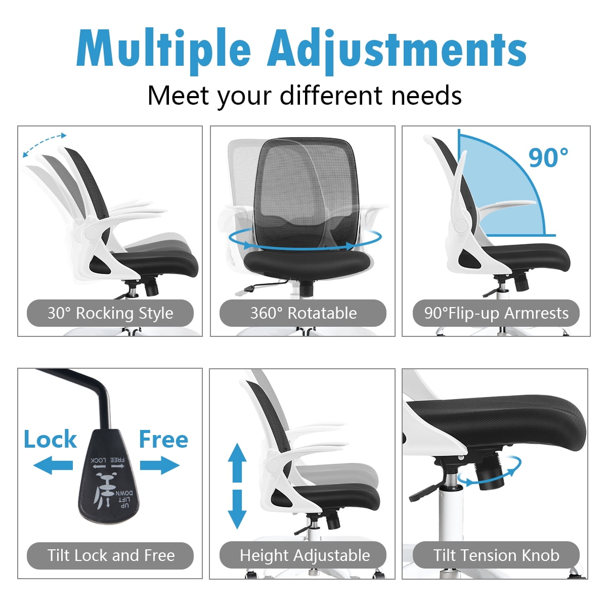 Coolhut Office Chair Ergonomic Home Desk Chair with Adjustable Armrests Mesh Computer Chair, Black