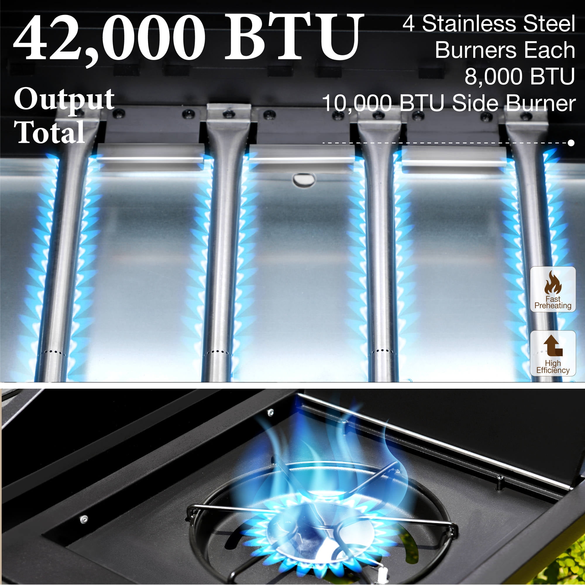 Summit Living 4 Burner Propane Gas Grill with Side Burner Stainless Steel