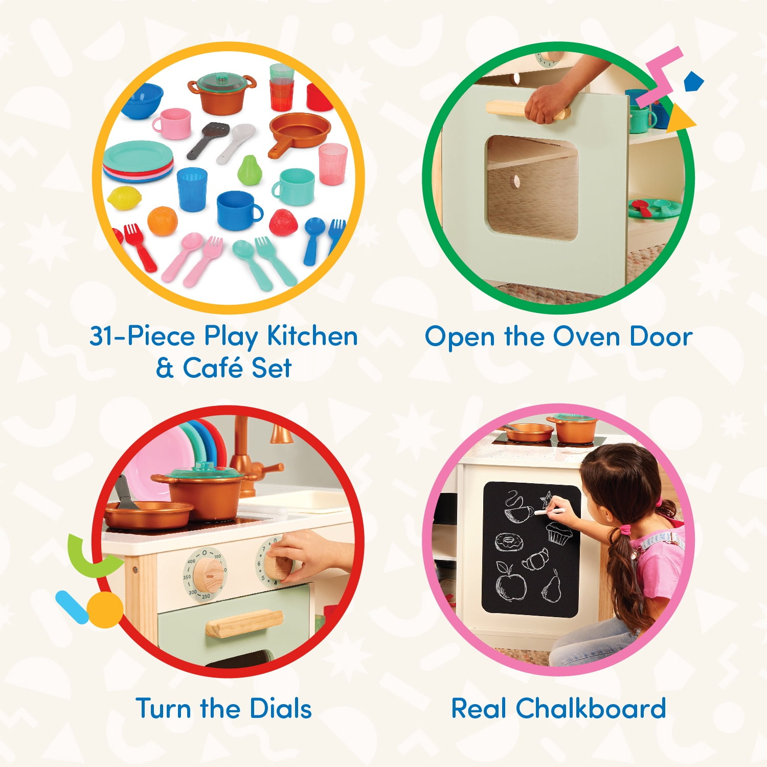 Battat Two n' One Wooden Kitchen Café with Dishes and Chalkboard, Toddler and Preschool Toys
