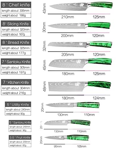 XYJ Stainless Steel Kitchen Knives Set 8 Piece Chef Knife Set with Carry Case Bag & Sheath Well Balance Ergonomic Handle