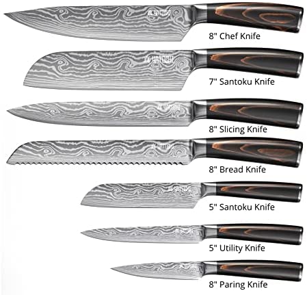 Yatoshi 7 Knife Block Set – Pro Kitchen Knife Set Ultra Sharp High Carbon Stainless Steel with Ergonomic Handle