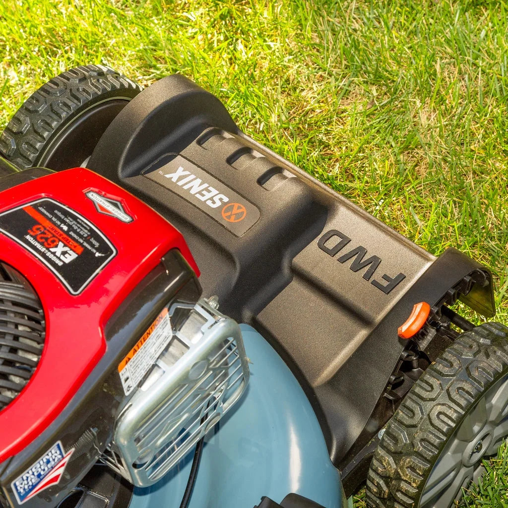 SENIX Self-Propelled Gas Lawn Mower, 21-Inch, 150 cc 4-Cycle Briggs & Stratton Engine, 3-In-1 Single Speed Lawnmower, 6-Position Height Adjustment with 11-Inch Rear Wheels, LSSG-M1, Blue