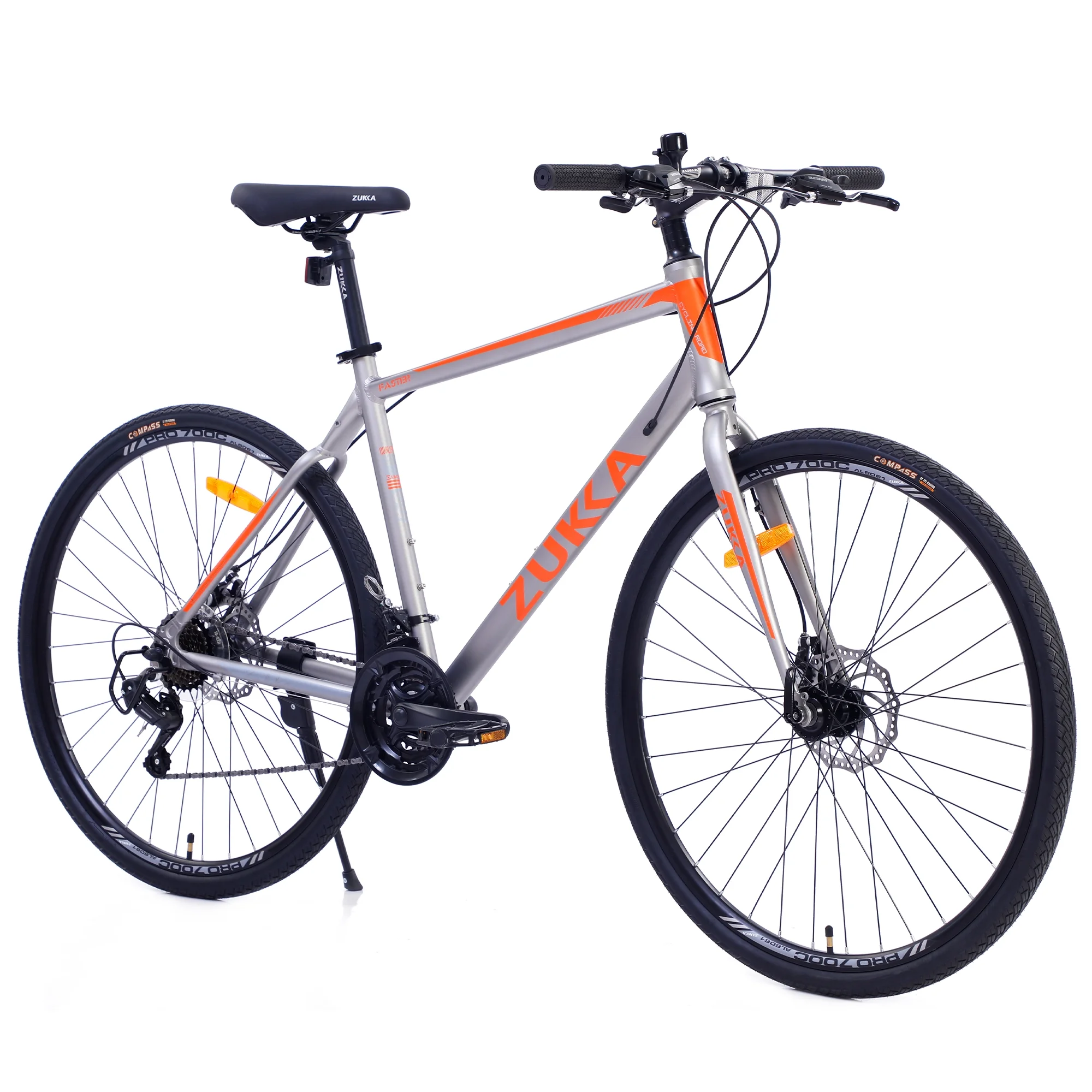28 inch Hybrid Bike Men, Road Bike with Shimano 21 Speed, 700C Wheels, Comfort Adult Bicycle with Dual Disc Brake, 21�� Lightweight Aluminium Frame, Suggested Rider 5'6��� to 6'2��� Tall- Silver+Orange