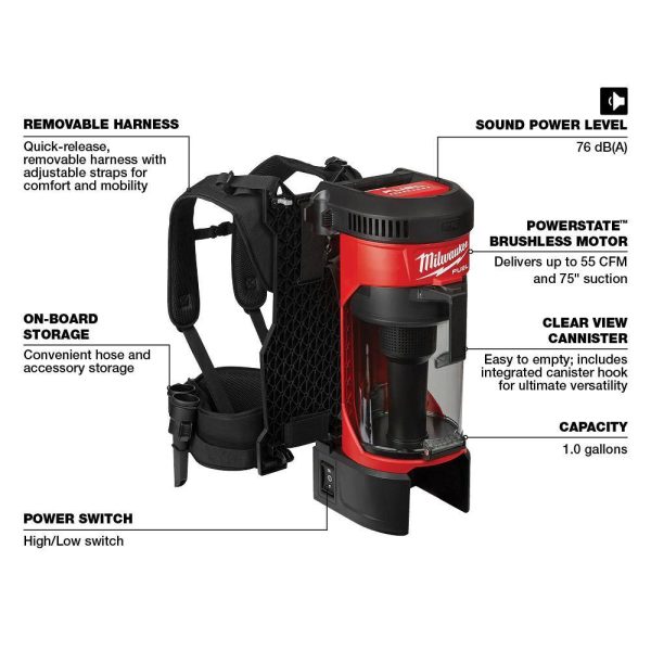 0885-20 M18 FUEL 18-Volt Lithium-Ion Brushless 1 Gal. Cordless 3-in-1 Backpack Vacuum (Vacuum-Only)