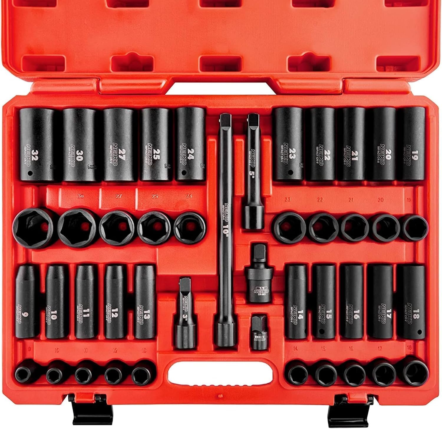 Chrome Vanadium Impact Socket Set 1/2′′ Drive, 65-Piece, SAE & Metric, Deep & Shallow, Includes Adapters & Ratchet Handle