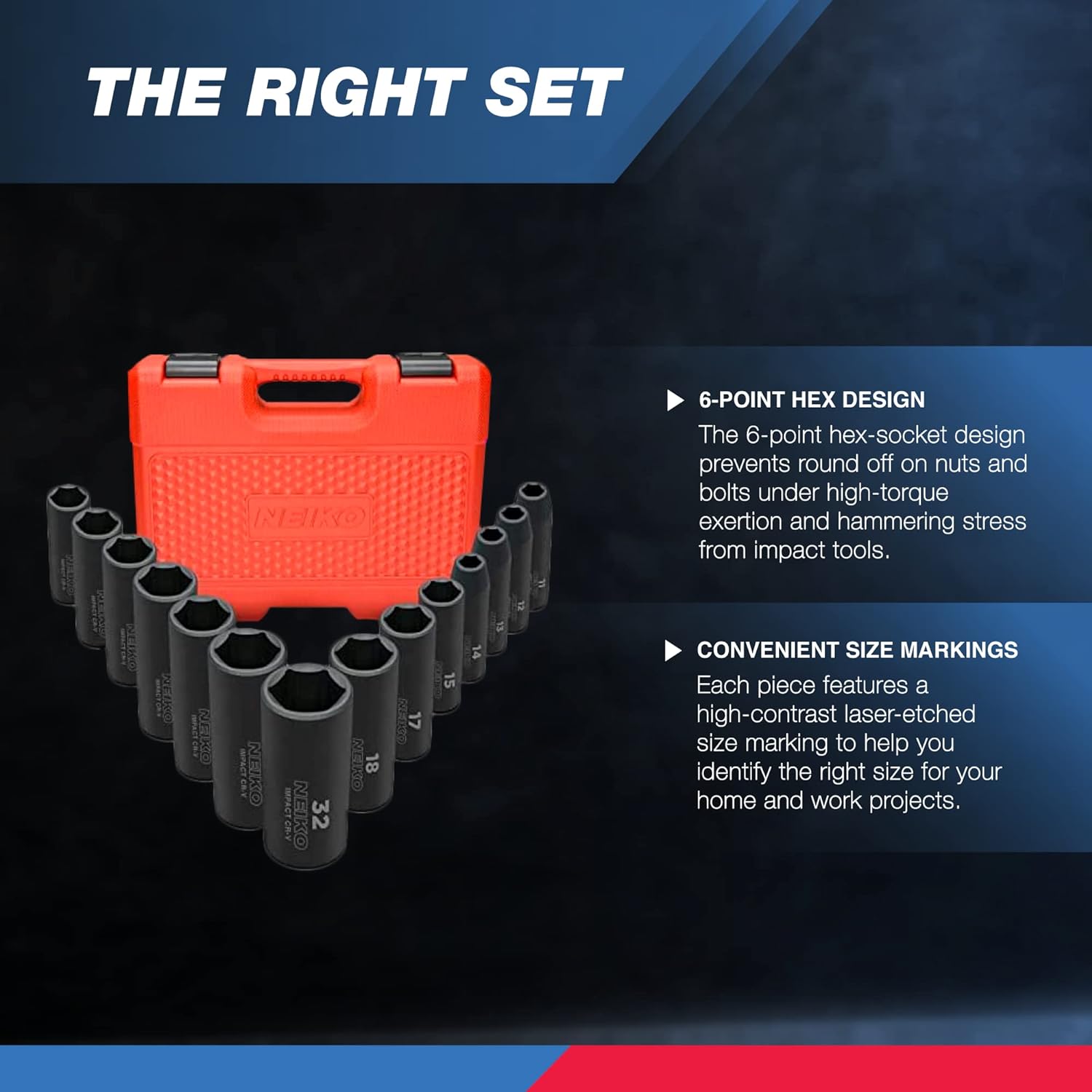 Chrome Vanadium Impact Socket Set 1/2′′ Drive, 65-Piece, SAE & Metric, Deep & Shallow, Includes Adapters & Ratchet Handle