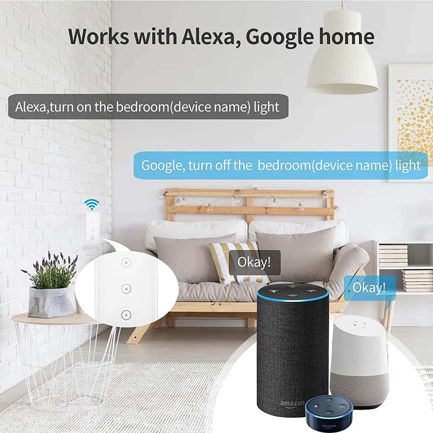 Jinvoo Smart 3-Gang Wall Light Switch, Touch Panel, Alexa & Google Home Compatible, No Hub Needed, 2-Pack, Black