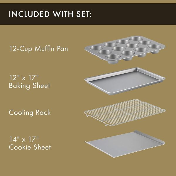 10-Piece Nonstick Bakeware Set, Includes Baking Sheet, Cookie Sheet, Cake Pans, Muffin Pan, and More, Dishwasher Safe, Silver