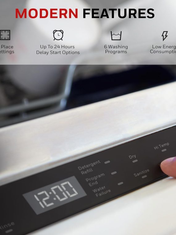 Honeywell 18 Inch Dishwasher with 8 Place settings, 6 Washing Programs, Stainless Steel Tub, UL/Energy Star- Stainless Steel