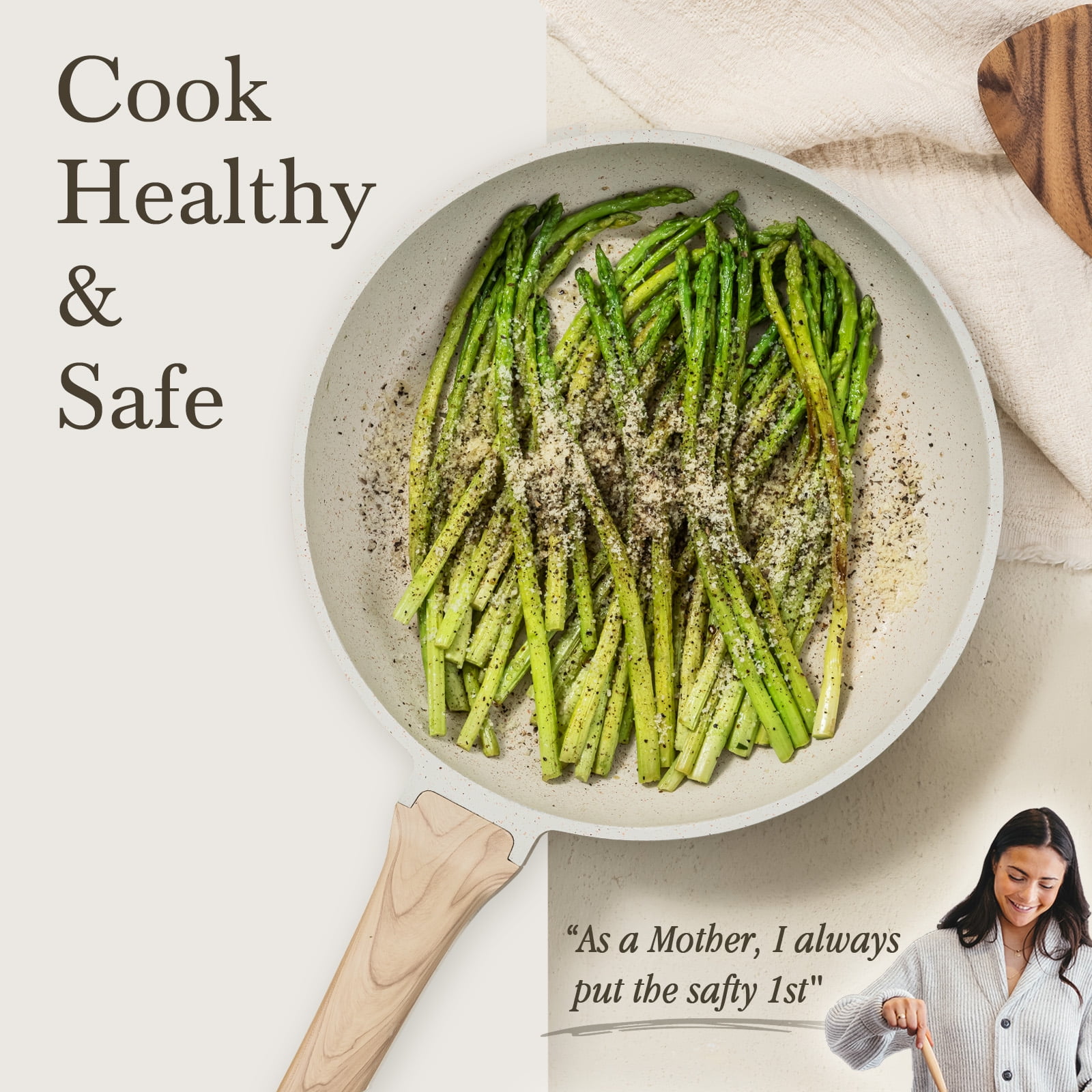 Carote Nonstick Pots and Pans Set, 10 Pcs Granite Kitchen Cookware Sets (White)