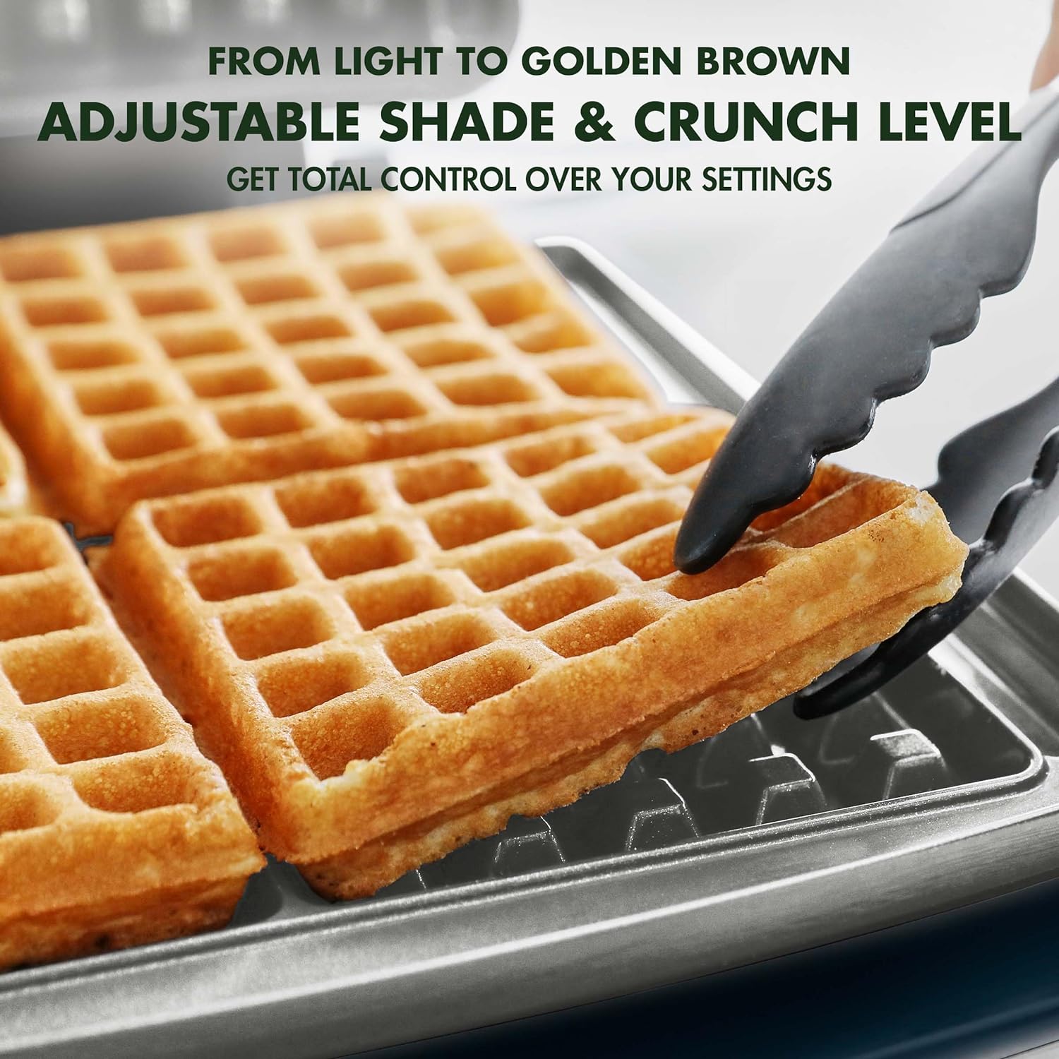 Elite 4-Square Belgian & Classic Waffle Iron, Healthy Ceramic Nonstick Aluminum Dishwasher Safe Plates, Adjustable Shade/Crunch Control, Wont Overflow, Easy Cleanup Breakfast,