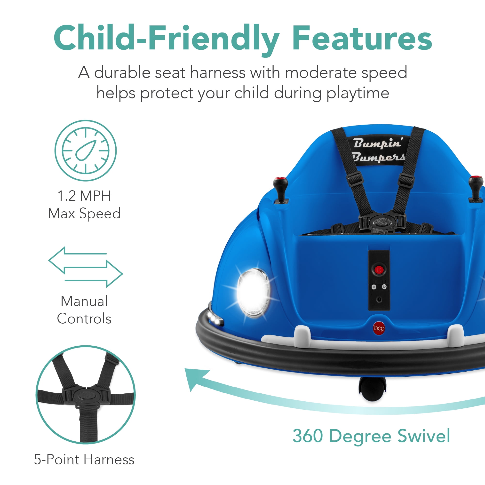 Best Choice Products 6V Kids Ride On Bumper Car Toy w/ Remote Control, Harness, Lights, 360 Degree Spin - Pink