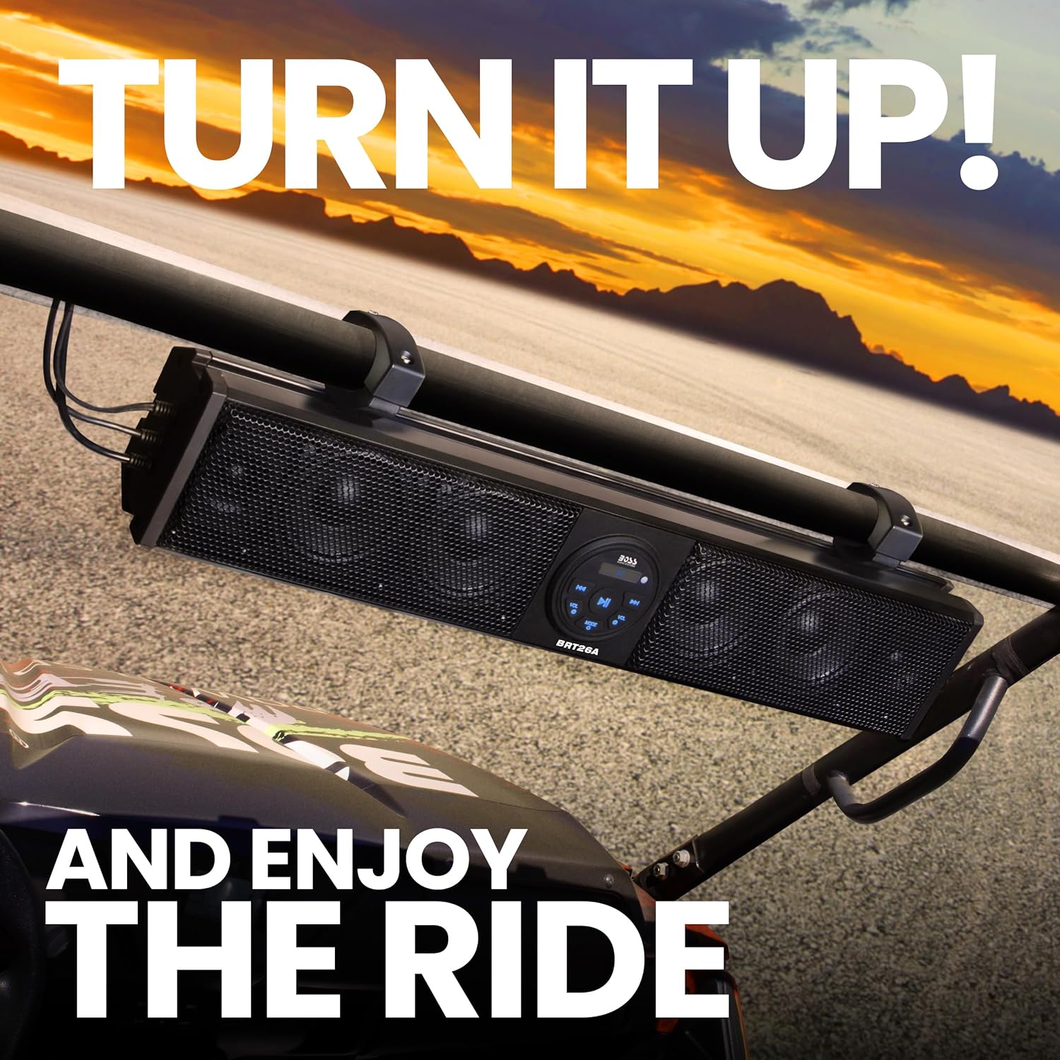 Audio Systems BRT26A ATV UTV Sound Bar - 26 Inch Wide, 4 Inch Speakers, 1 Inch Soft Dome Tweeters, Full Range, IPX5 Weatherproof, Bluetooth, Built-in Amplifier, Golf Cart Compatible
