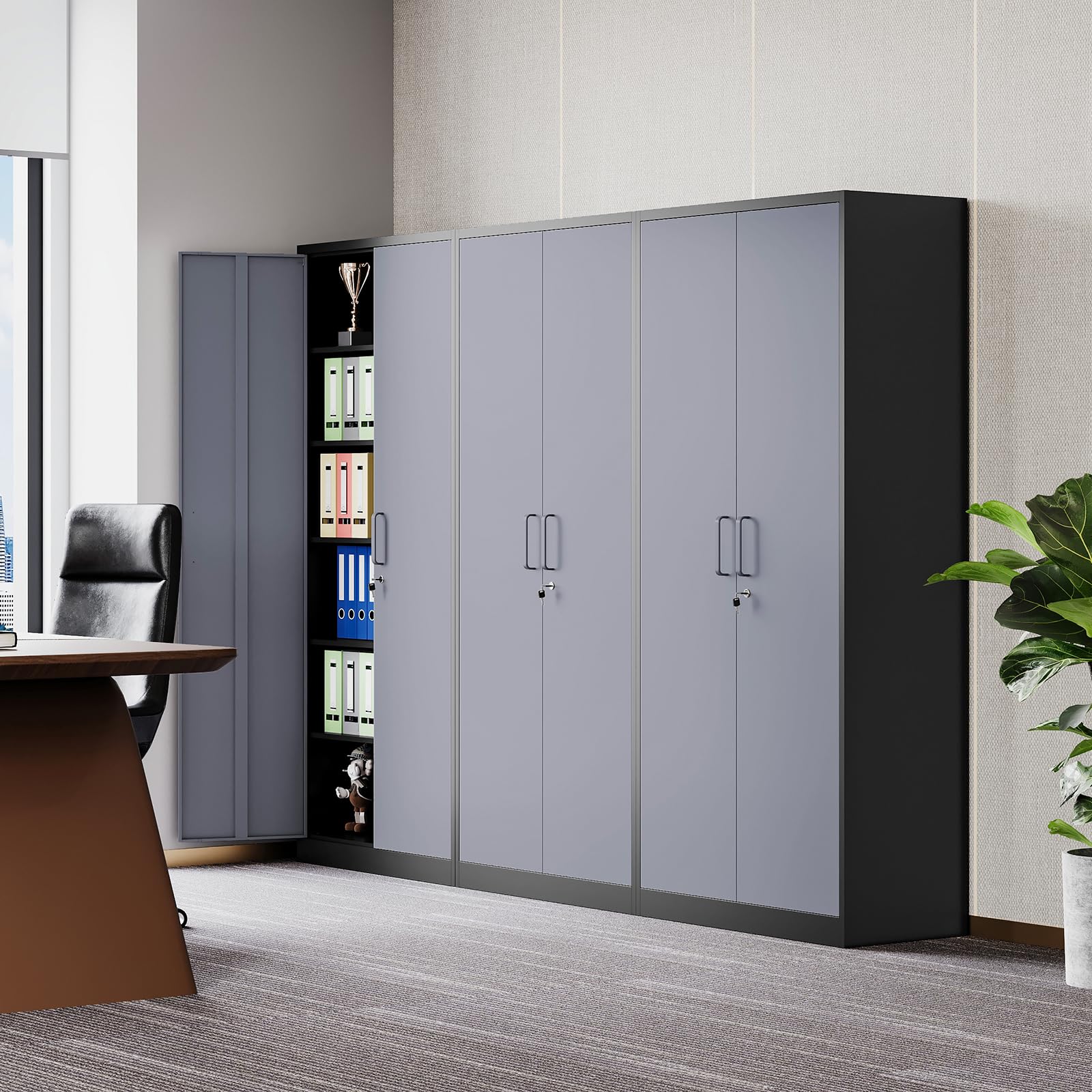 Metal Garage Storage Cabinet with 2 Doors and 5 Adjustable Shelves 72