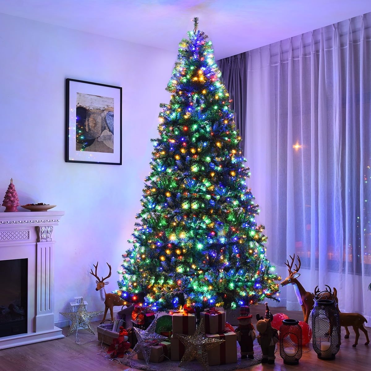 Costway 8Ft Pre-Lit Artificial Christmas Tree Hinged 750 LED Lights