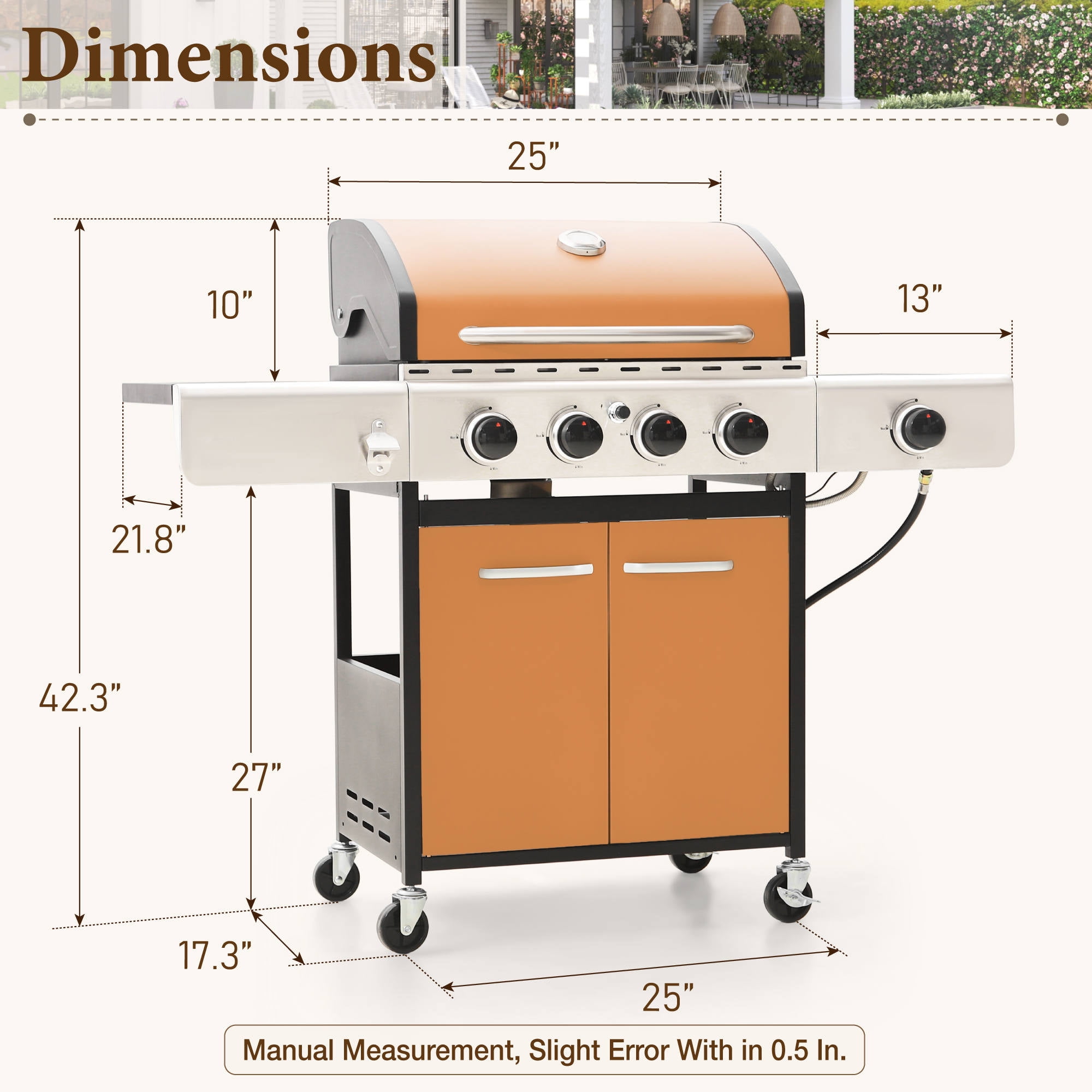 Summit Living 4 Burner Propane Gas Grill with Side Burner Stainless Steel