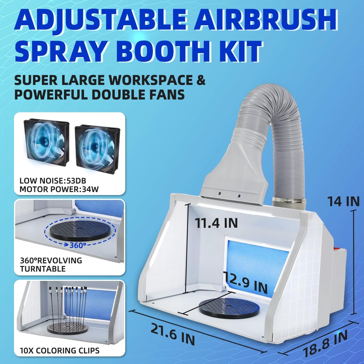Dual Fans Airbrush Spray Booth Kit with LED Lights & Vinyl Car Set for Model Crafting