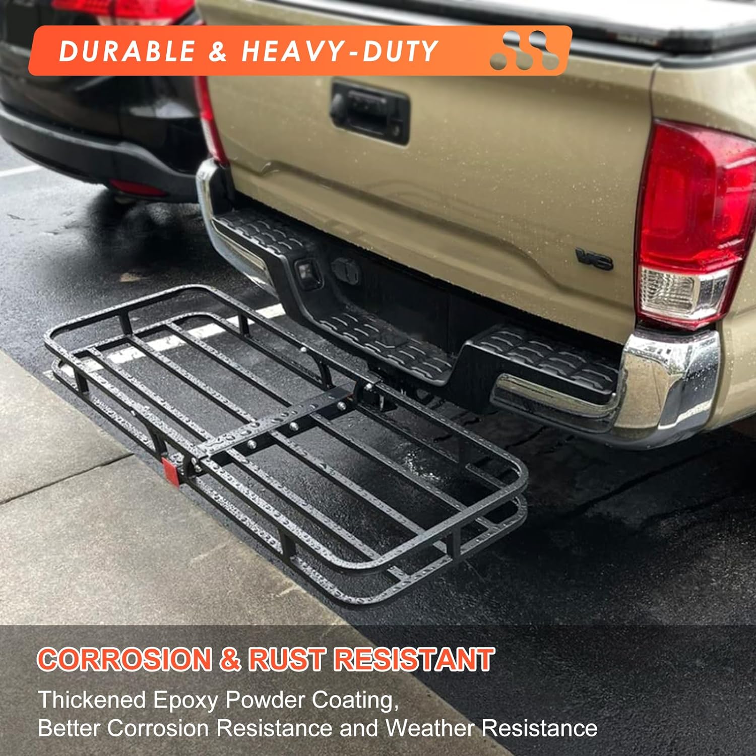 Folding hitch mounted cargo basket 60