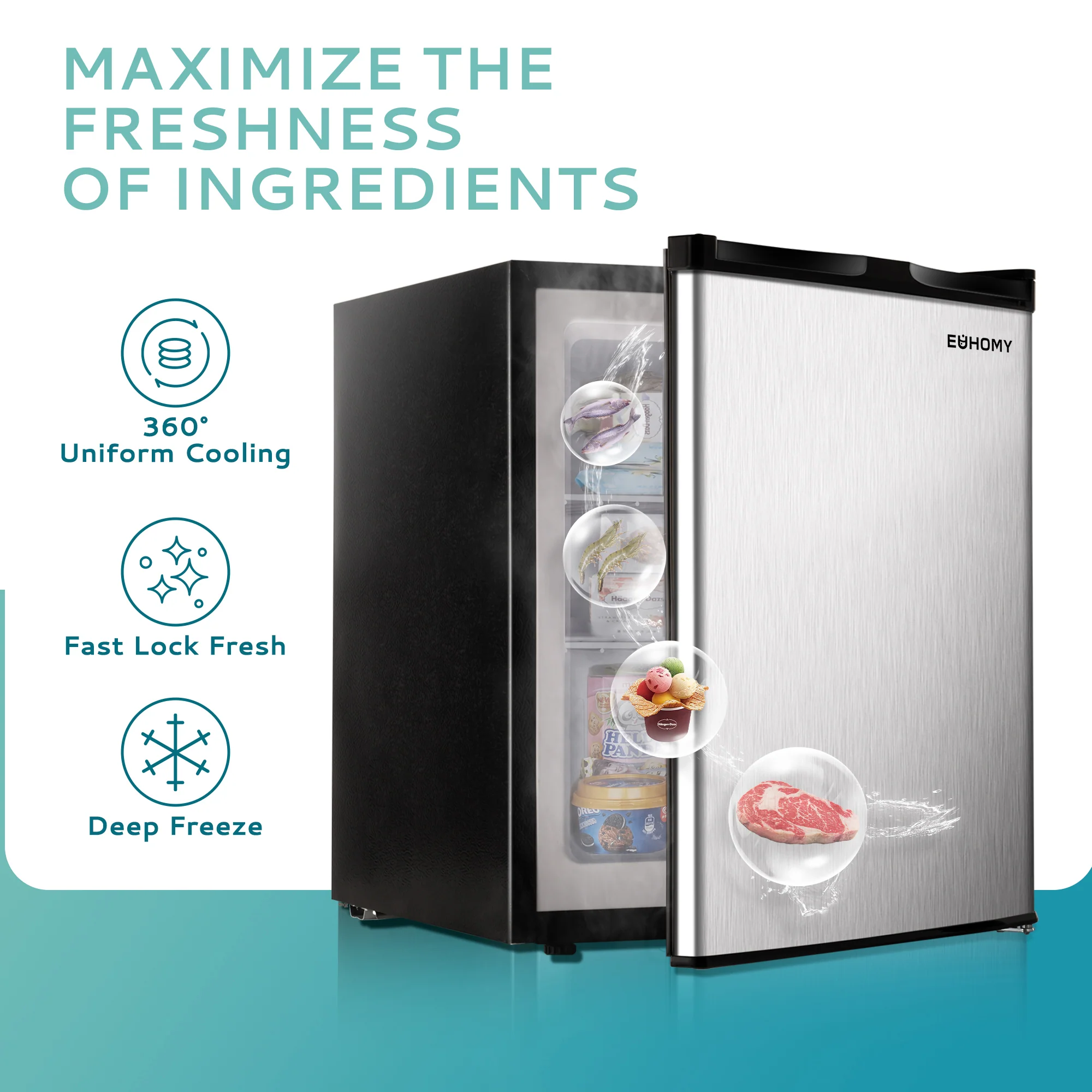 EUHOMY Compact Mini Freezer, Upright freezer Rapid Cooling