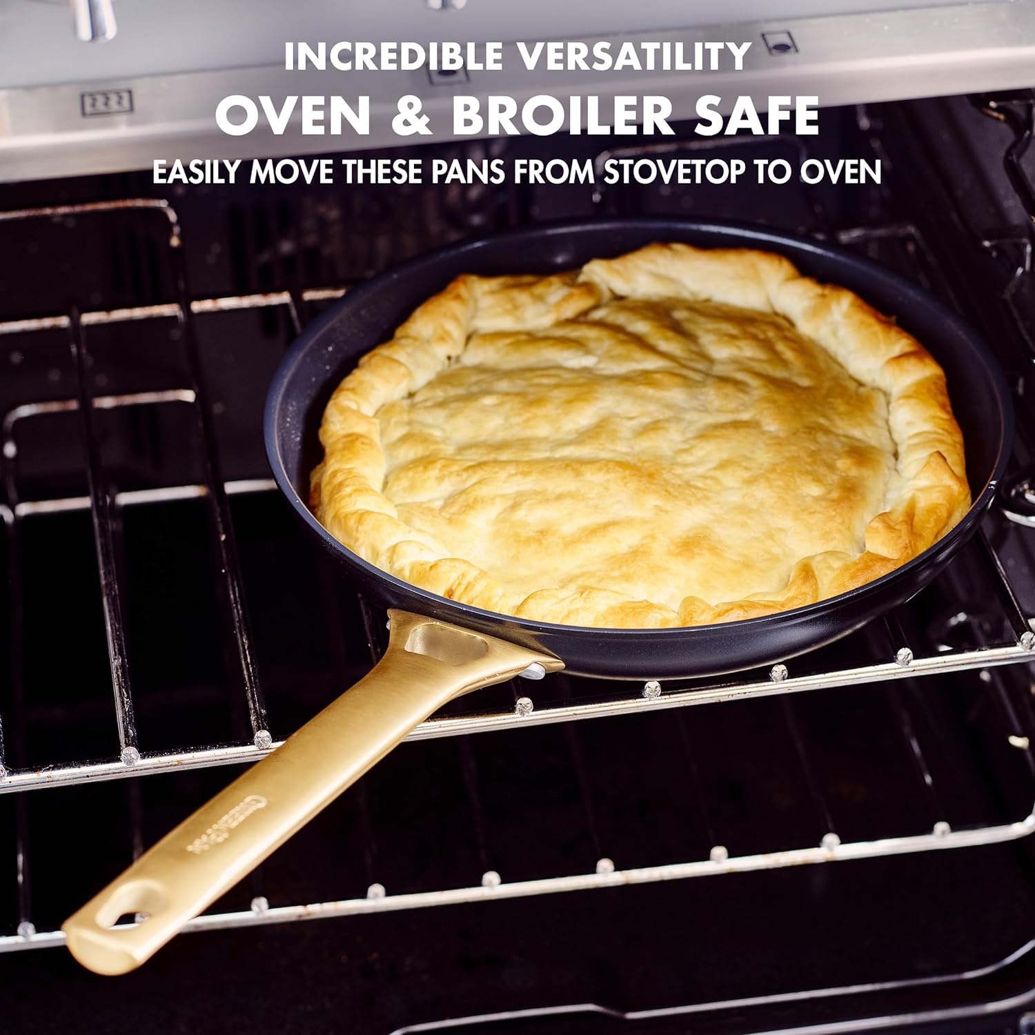 Reserve Hard Anodized Healthy Ceramic Nonstick 10 Piece Cookware Pots and Pans Set, Gold Handle, PFAS-Free, Dishwasher Safe, Oven Safe, Black