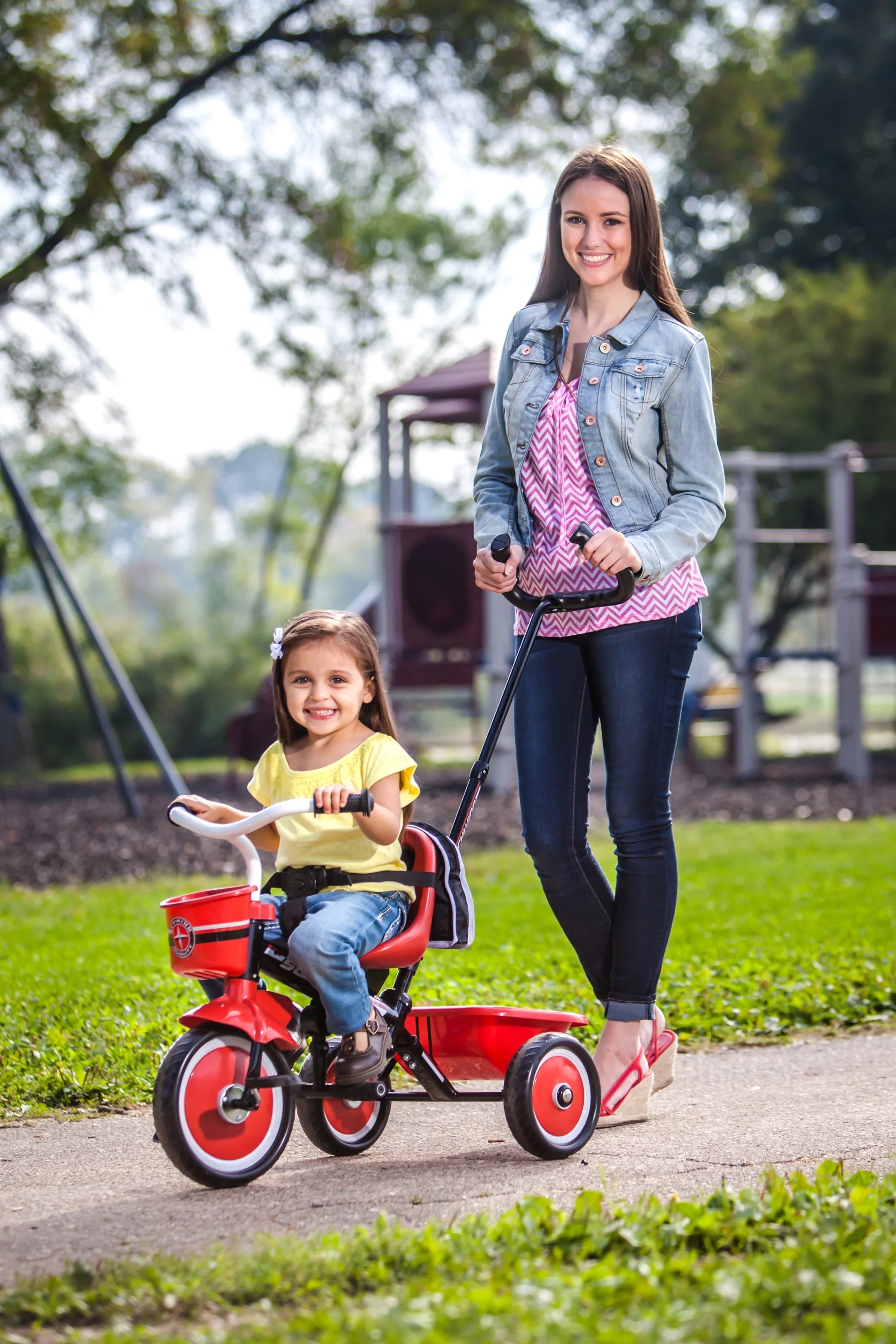 Schwinn Easy-Steer Tricycle with Push/Steer Handle, ages 2 – 4, red & white, toddler bike