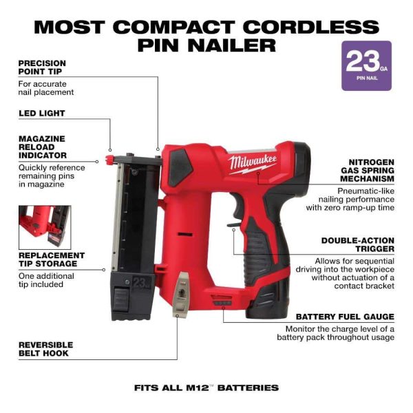 2540-21-2526-20 M12 12-Volt 23-Gauge Lithium-Ion Cordless Pin Nailer Kit with M12 FUEL Lithium-Ion Cordless Oscillating Multi-Tool