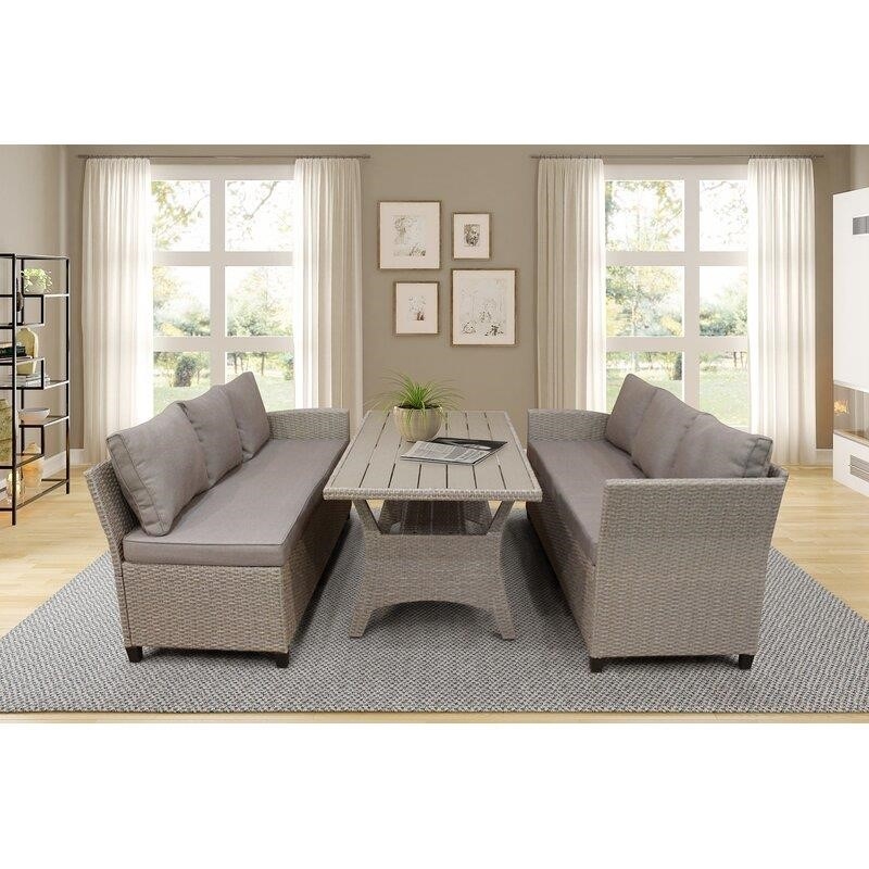 Delia 3 - Piece Rattan Seating Group with Cushions