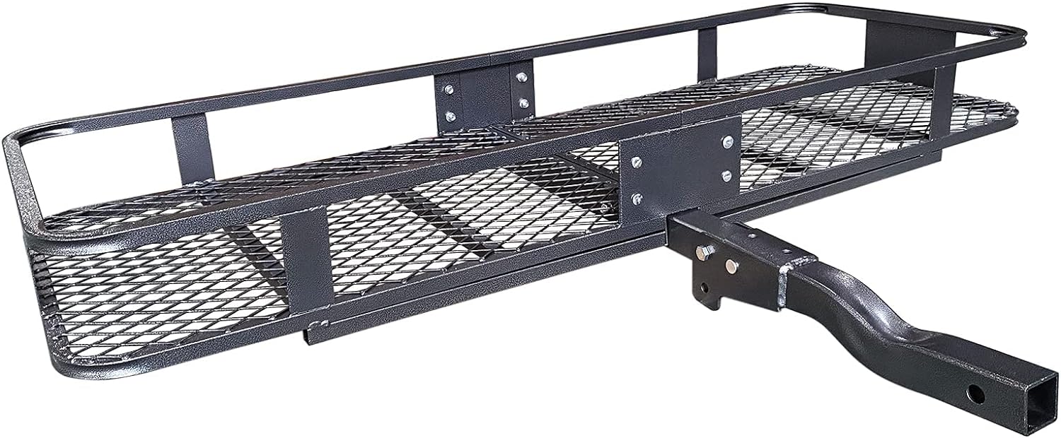Folding hitch mounted cargo basket 60
