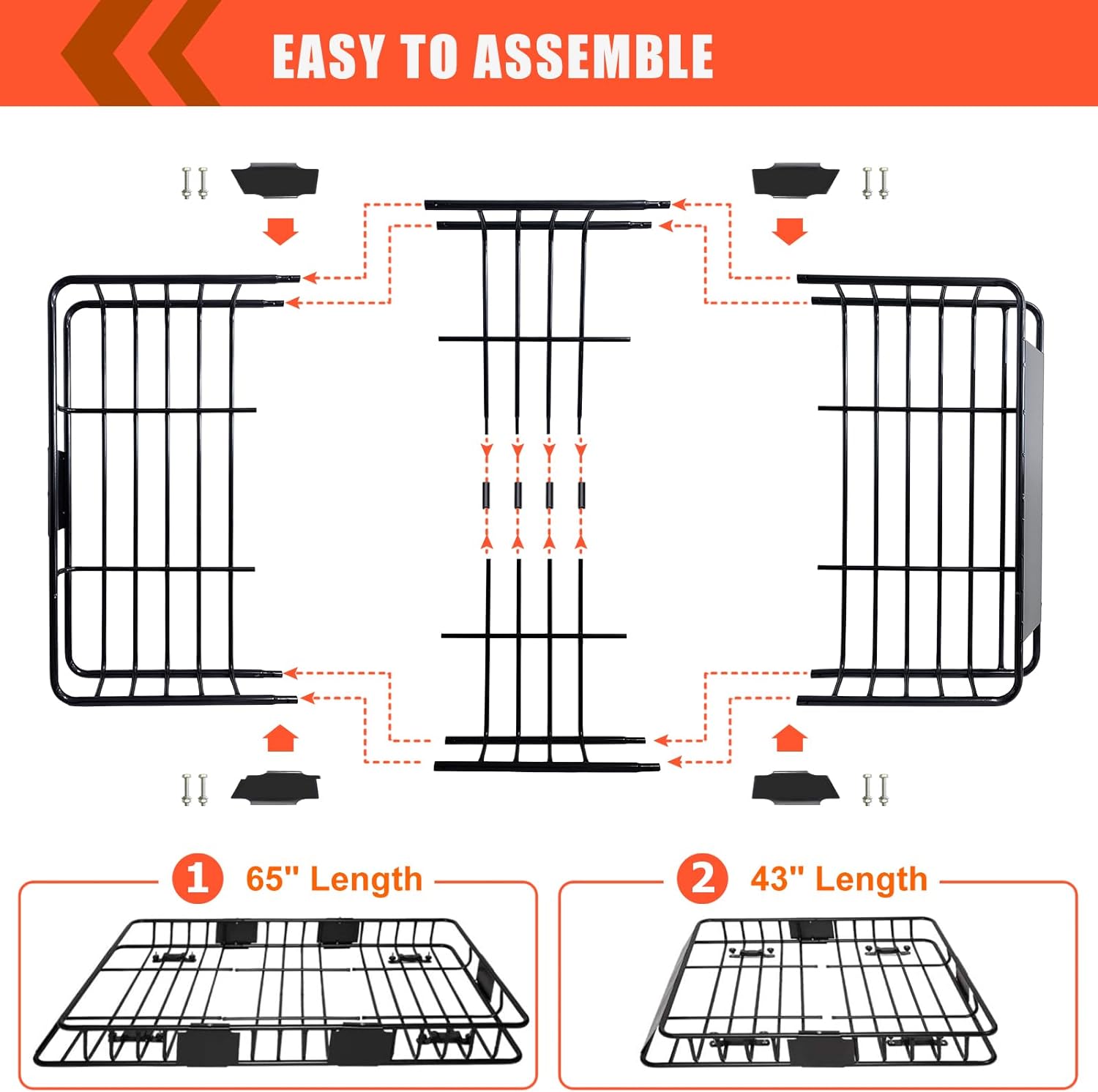 Folding hitch mounted cargo basket 60′′ With hook stabilizer, net and straps