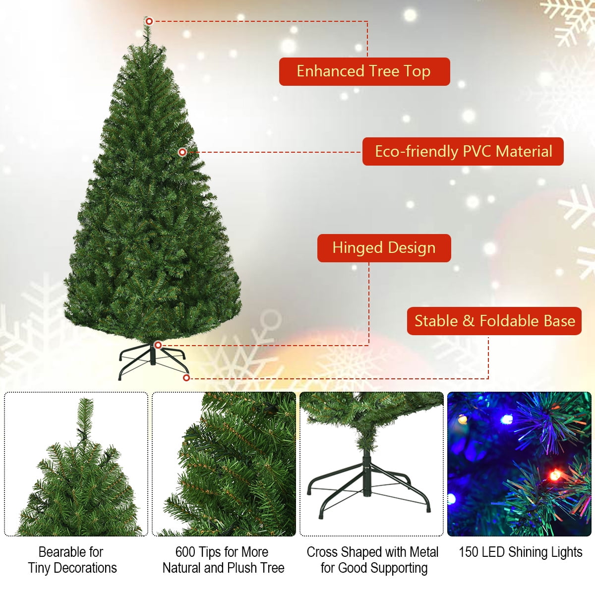 Costway 8Ft Pre-Lit Artificial Christmas Tree Hinged 750 LED Lights