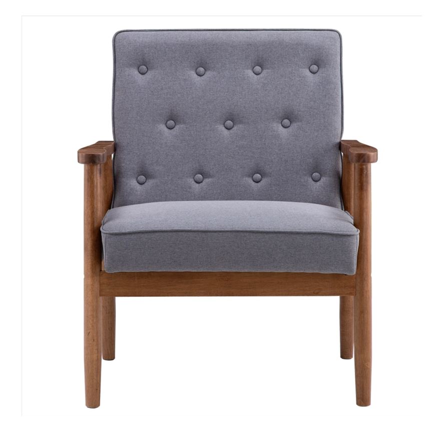 (75 x 69 x 84) cm Retro Modern Wooden Single Chair, Grey Fabric