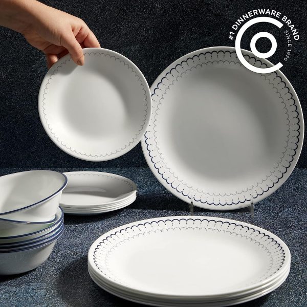 18-Piece Dinnerware Set, Service for 6, Lightweight Round Plates and Bowls Set, Vitrelle Triple Layer Glass, Chip Resistant, Microwave and Dishwasher Safe, Caspian