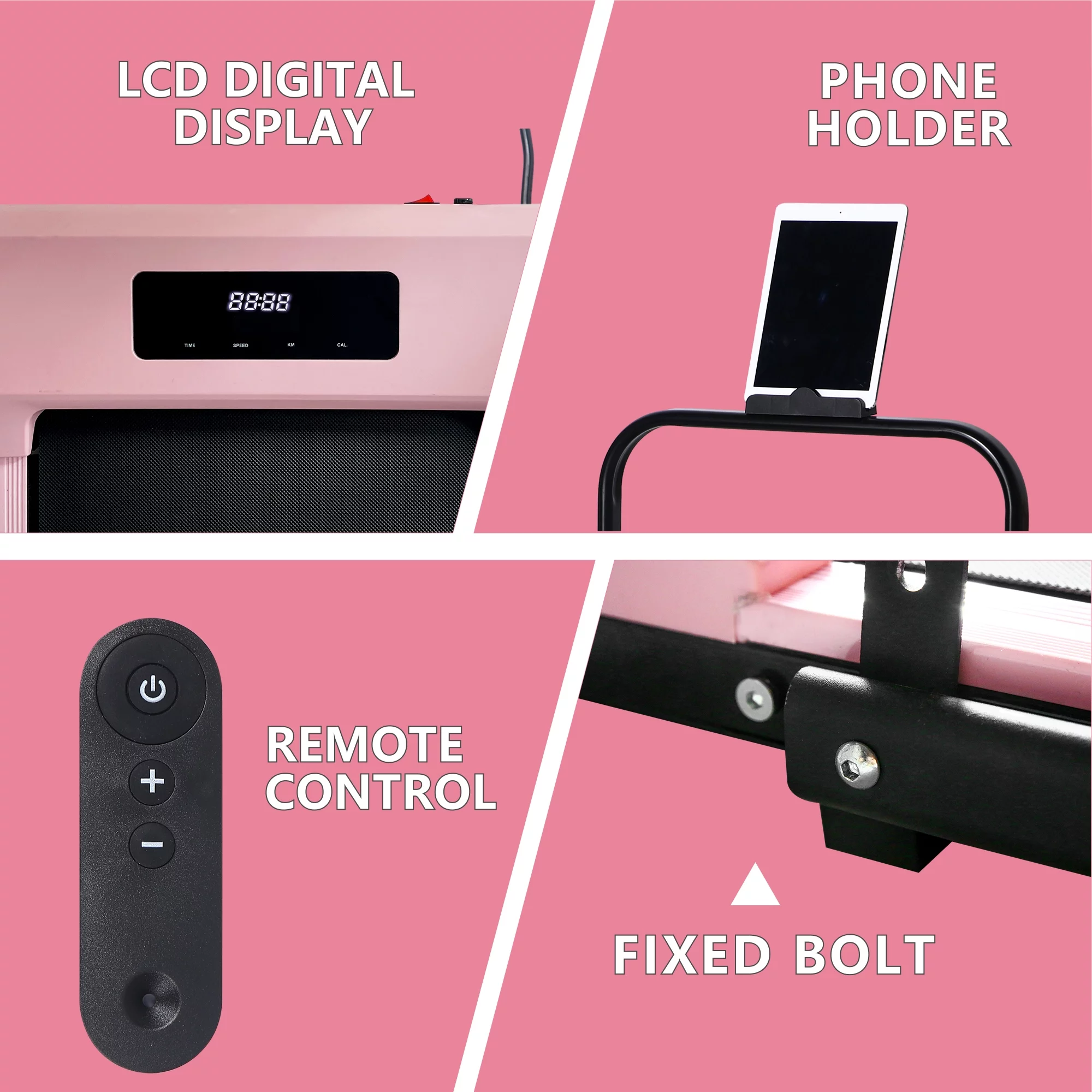 Tertran 2-in-1 Under-Desk Treadmill, 3.0HP, Ultra Quiet, No Assembly, LCD Display, Remote Control, 220 Lb Capacity, Pink – Compact for Office & Home Fitness