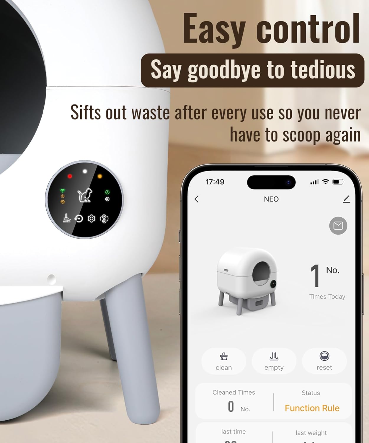 Self Cleaning Litter Box -110L Automatic Cat Litter Box Self Cleaning, All Litter Can Use, with 1 Roll Garbage Bags and Mat, App Control, Big Grey.