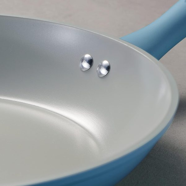 14-Piece Ceramic Cookware Set Blue Nonstick, Induction-Ready, Oven Safe, Dishwasher Safe, Includes Fry Pans, Sauté Pan, Sauce Pans, Dutch Oven, and Wooden Utensils, 80110/035DS