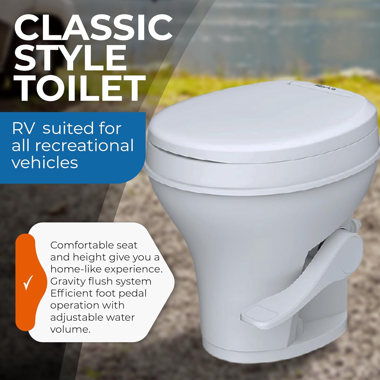 Toilet - Standard Height, Gravity Flush, Foot Pedal, Soft Close Lid with Sprayer Attachment