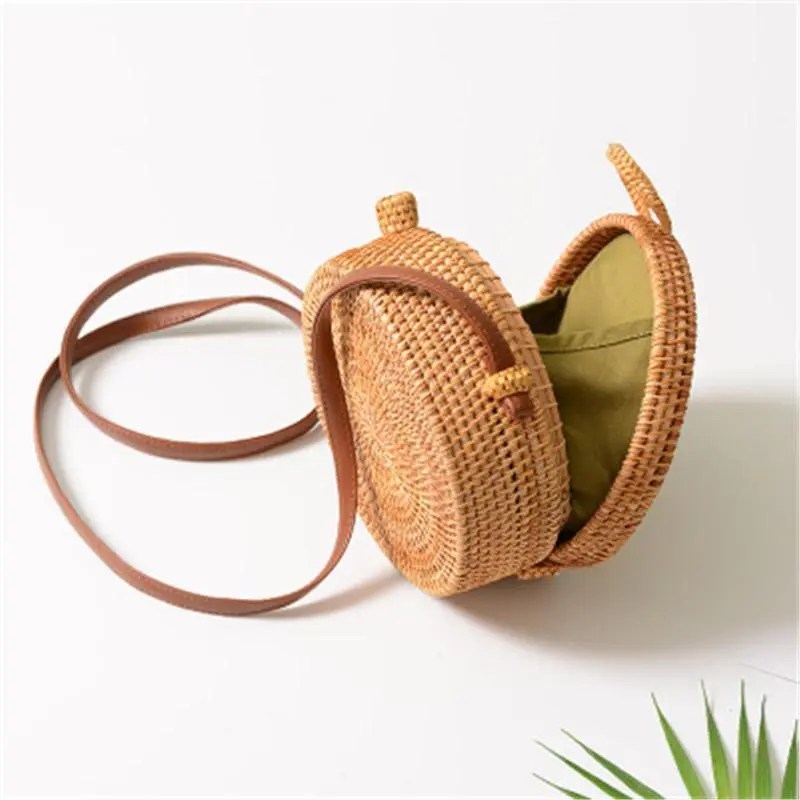 Woven Straw Bag Rattan Purse Crossbody Round Wicker Circle Hand Woven