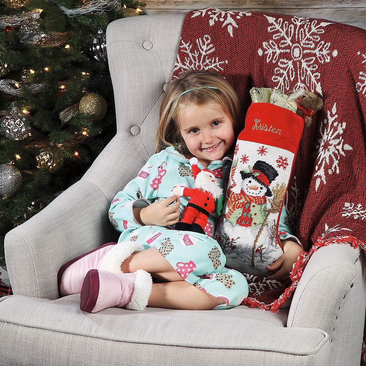 Lillian Vernon Personalized Needlepoint Reindeer Stocking - Heirloom Christmas Stocking, 100% Wool, 9.5” W x 17” L