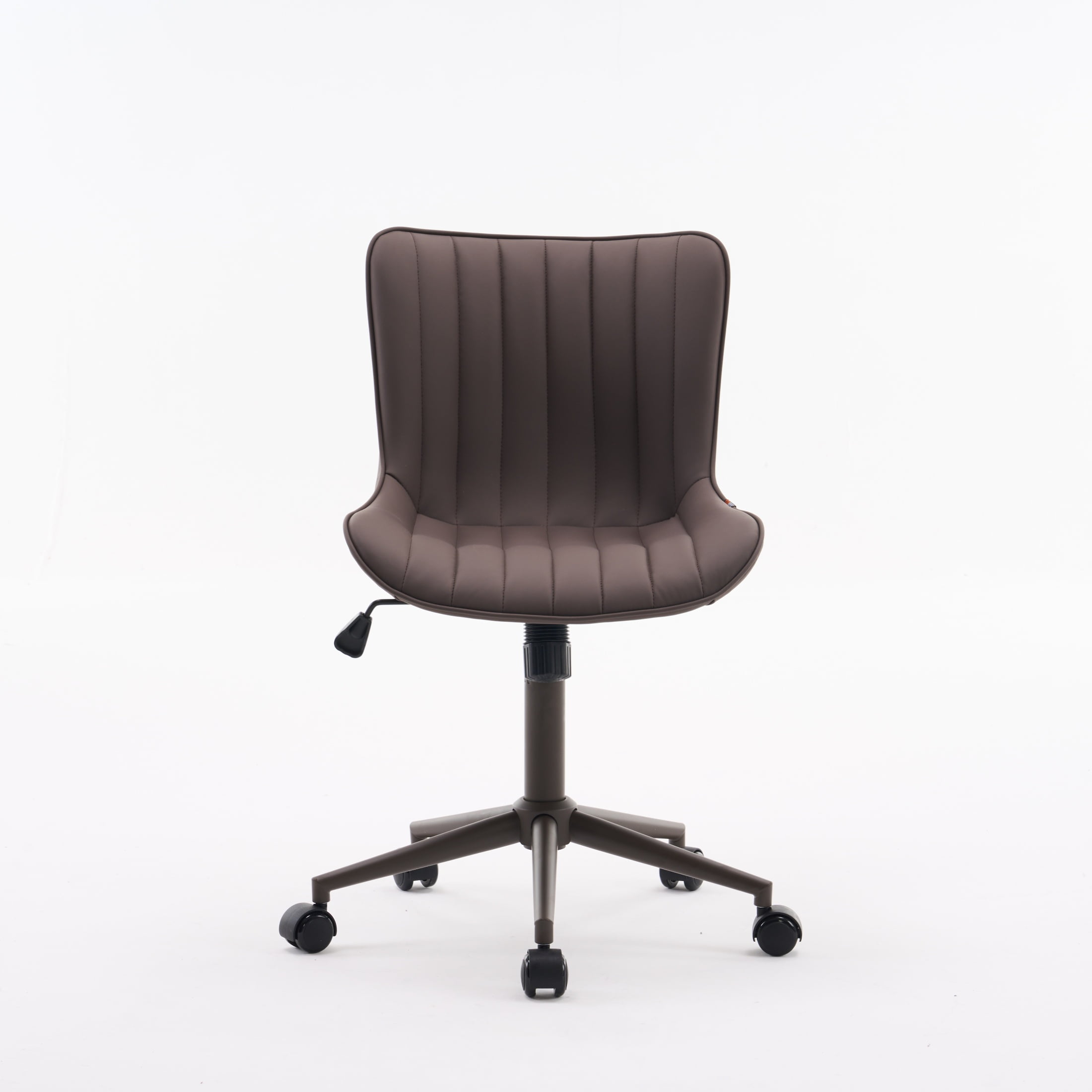 YOUNIKE Cute Armless Office Desk Chair Modern Upholstered Faux Leather Swivel Task Chair, Brown