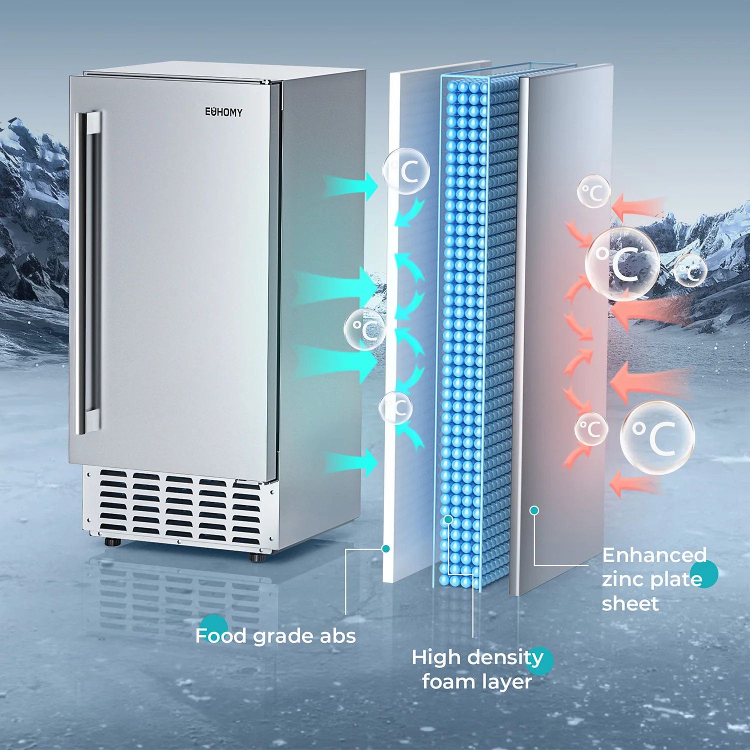 EUHOMY Commercial Under Counter Nugget Ice Maker Machine