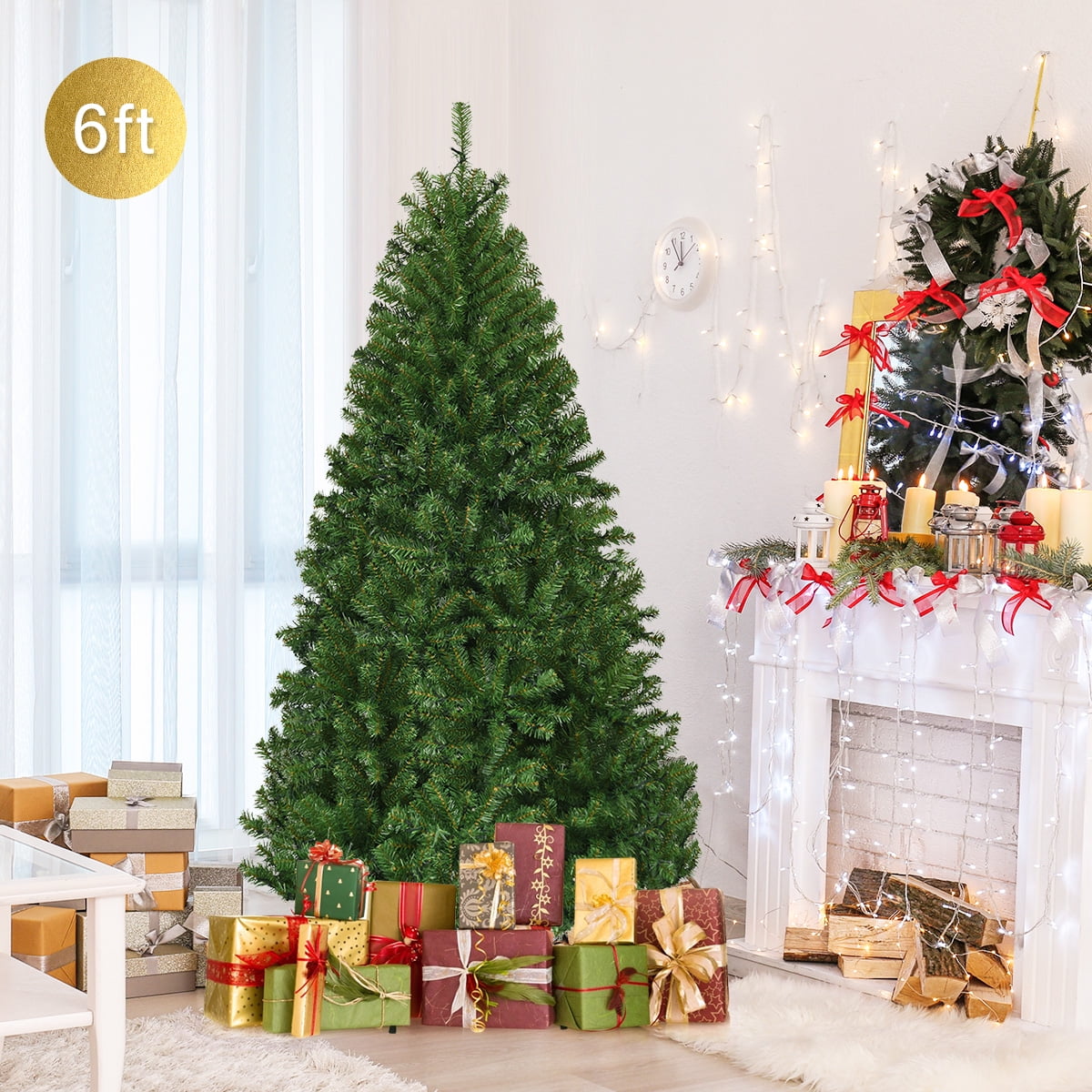 Costway 8Ft Pre-Lit Artificial Christmas Tree Hinged 750 LED Lights