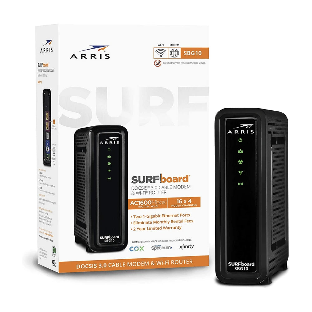 Arris SURFboard SBG10 DOCSIS 3.0 Cable Modem & AC1600 Dual Band Wi-Fi Router