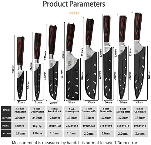 XYJ Stainless Steel Kitchen Knives Set 8 Piece Chef Knife Set with Carry Case Bag & Sheath Well Balance Ergonomic Handle