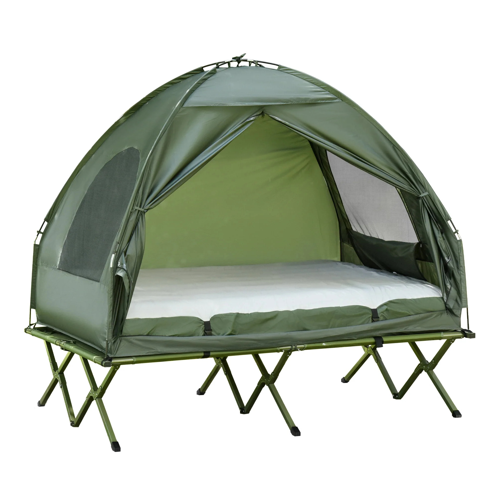 Outsunny Extra Large Compact Pop Up Portable Folding Outdoor Elevated All in One Camping Cot Tent Combo Set