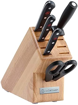 WÜSTHOF Gourmet 7-Piece Knife Block Set, High Carbon Stainless Steel, Black Handles
