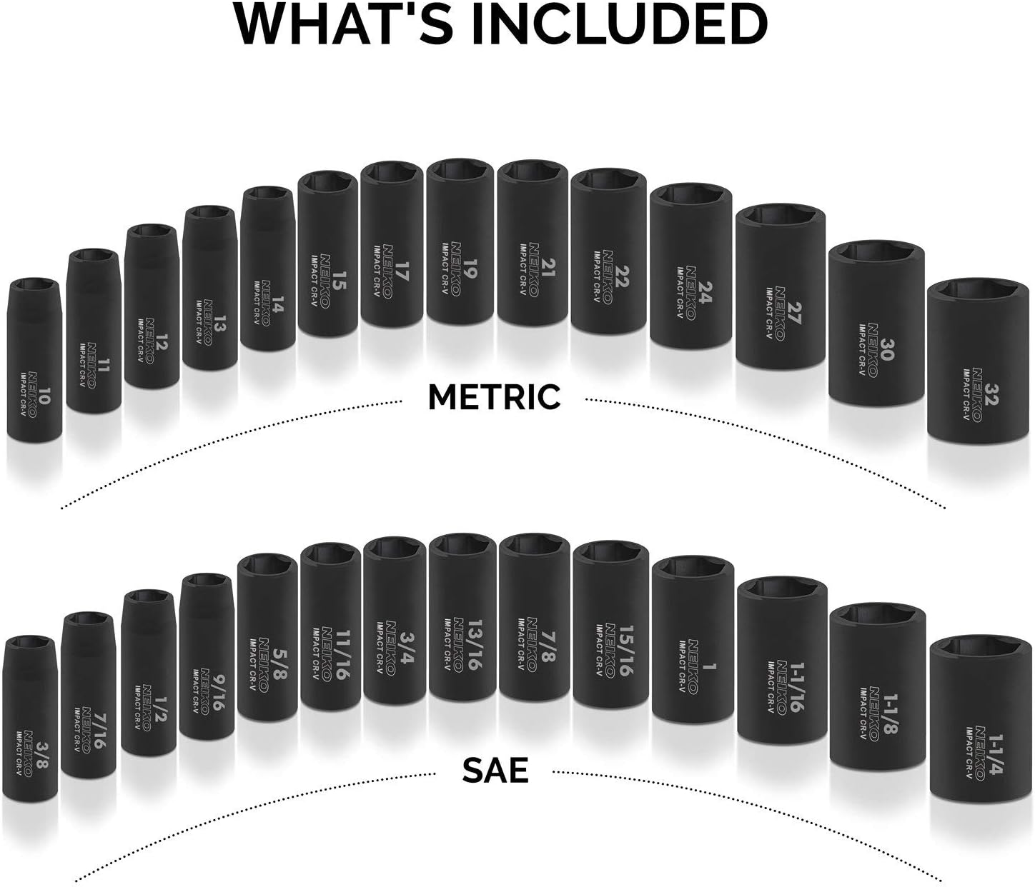 Chrome Vanadium Impact Socket Set 1/2′′ Drive, 65-Piece, SAE & Metric, Deep & Shallow, Includes Adapters & Ratchet Handle