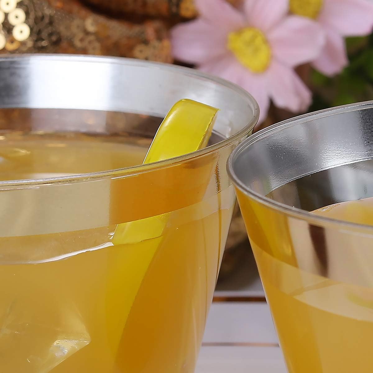 100000 200 Pack Gold Plastic Cups, 9 Oz Elegant Clear Plastic Cups Gold Rimmed Disposable Wine Glasses Fancy Disposable Party Cups Wedding Cups Drinking Tumblers Plastic Cocktail Glasses with Gold Rim