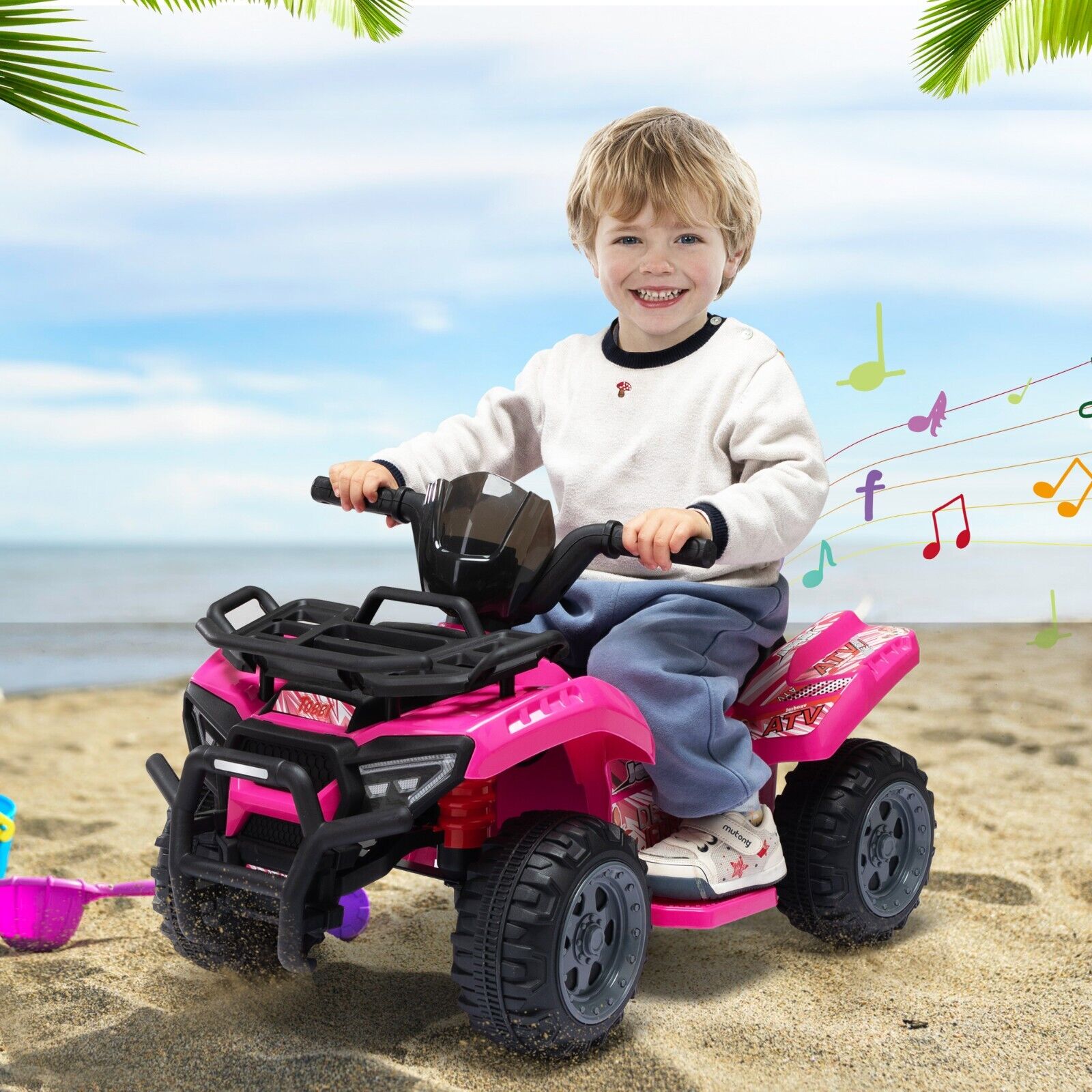 TOBBI Kids ATV Quad 4 Wheeler 6V Kids Ride On Toy Kids Electric Car with Music