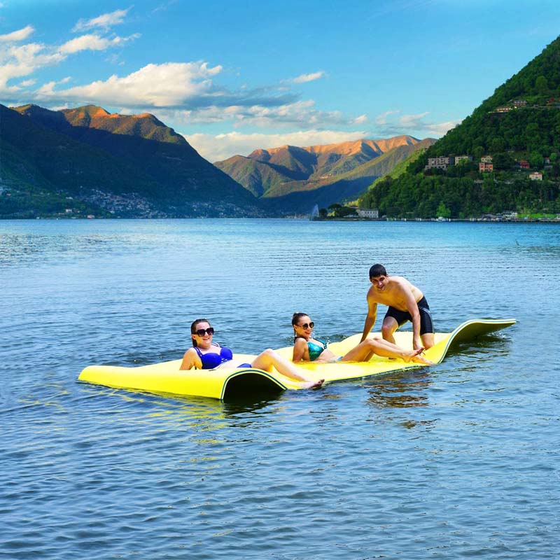 18 x 6 FT Floating Water Pad, 3-Layer XPE Foam Water Mat with Rolling Pillow, Floating Island for River Lake Ocean