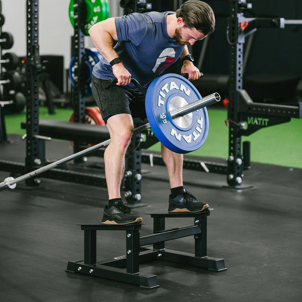 Titan Fitness T Bar Rowing Platform, Elevated/Angled Design for Rows at a Deficit, T Bar Row Platform with Diamond-Plated Footplates, T Bar Platform with Protective UHMW strip, Non-Slip Rubber Feet